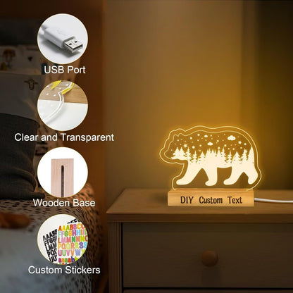 Personalized Night Light for Baby Kids, Custom DIY Name Bear Led Lamp for Girls Boys, Customized Name Night Lights Gift