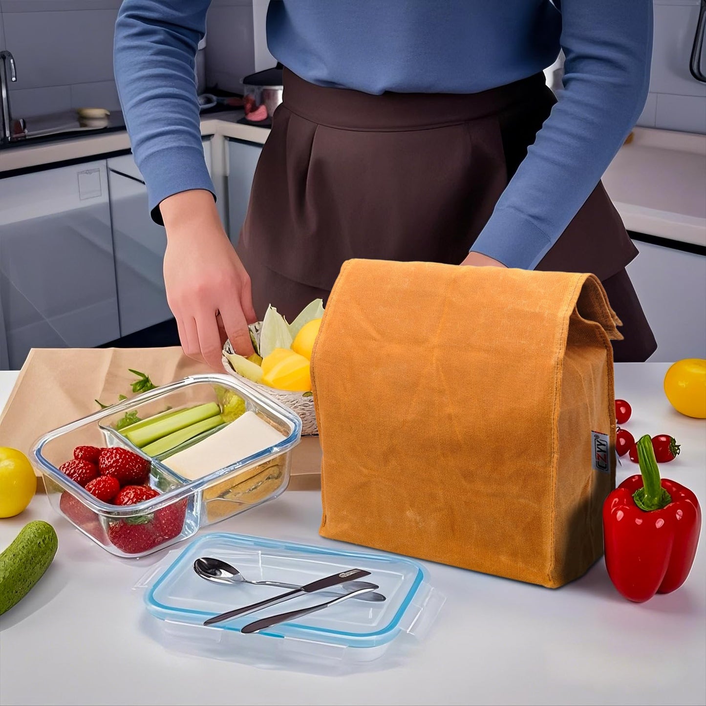 Waxed Canvas Lunch Bags Brown Paper Bag Styled - Classic Updated - Reusable and Washable, Worthbuy Lunch Box for Men & Women