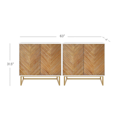 Nathan James Enloe Modern Storage Free Standing Accent Cabinet TV Stand with Doors in a Rustic Pine Wood Finish and Gold Metal Base for Hallway, Entryway or Living Room, Brown/White/Gold, Set of 2