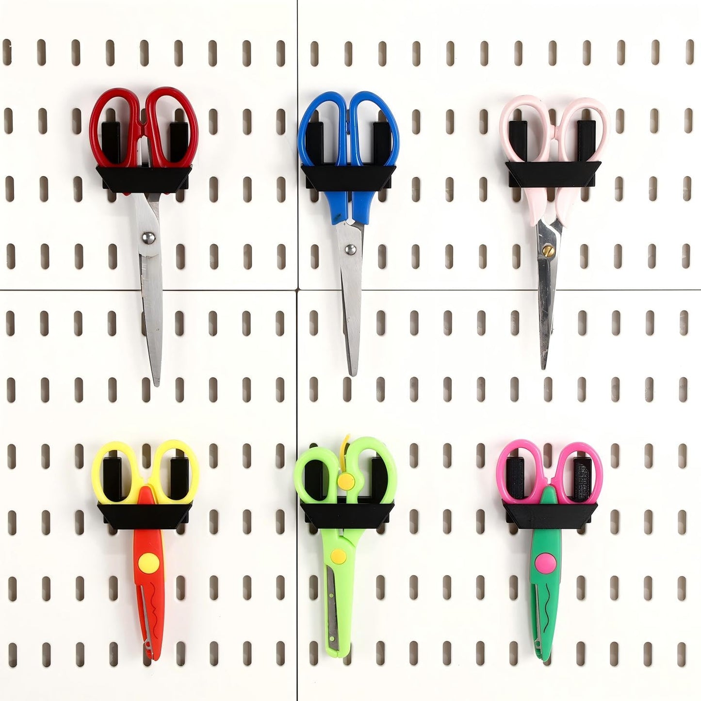 Novabright 6 Pack Vertical Slot Pegboard Tool Holders, Plastic Pegboard Organizer Hooks for Craft Room, Sewing Room, Office, Scissors, Rulers, Pens, and Supplies (Black)