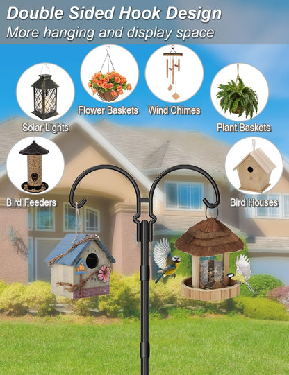 76 Inch 5 Hummingbird 2 Adjustable Double Shepherds Hooks for Outdoor with Sleeve, Heavy Duty Bird Feeder Pole Stand