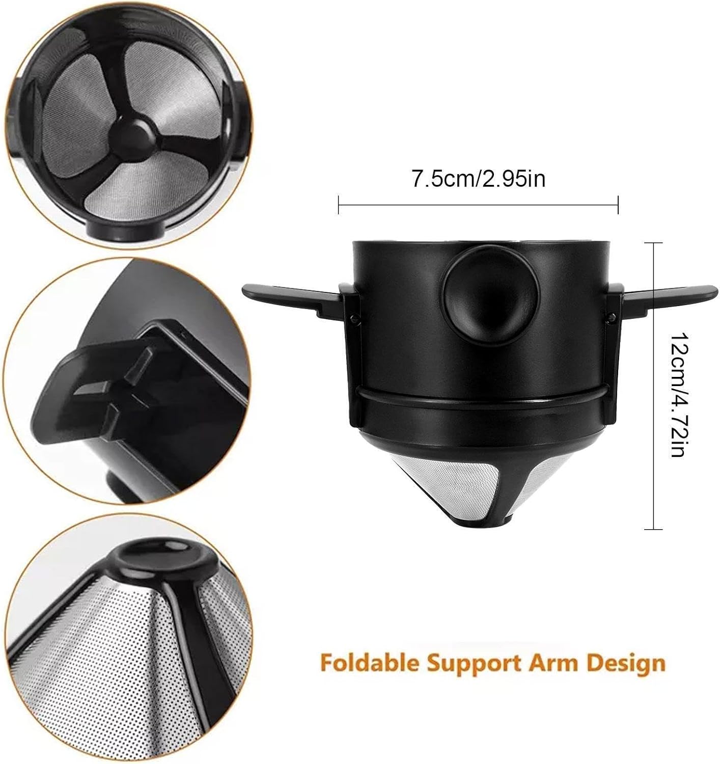 Pour Over Coffee Maker, Reusable Stainless Steel Dripper, Portable Mini Collapsible Paperless Single Serve Coffee Cone
