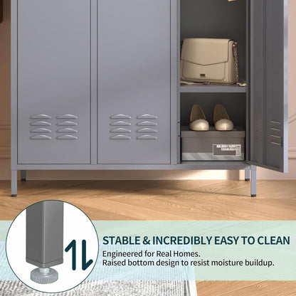 EKJ Upgraded Metal Storage Locker for Employees, 3 Doors Metal Locker Storage Cabinet for Gym Office School, Tall Steel Locker Cabinet for Employees, Assemble Required(Grey)