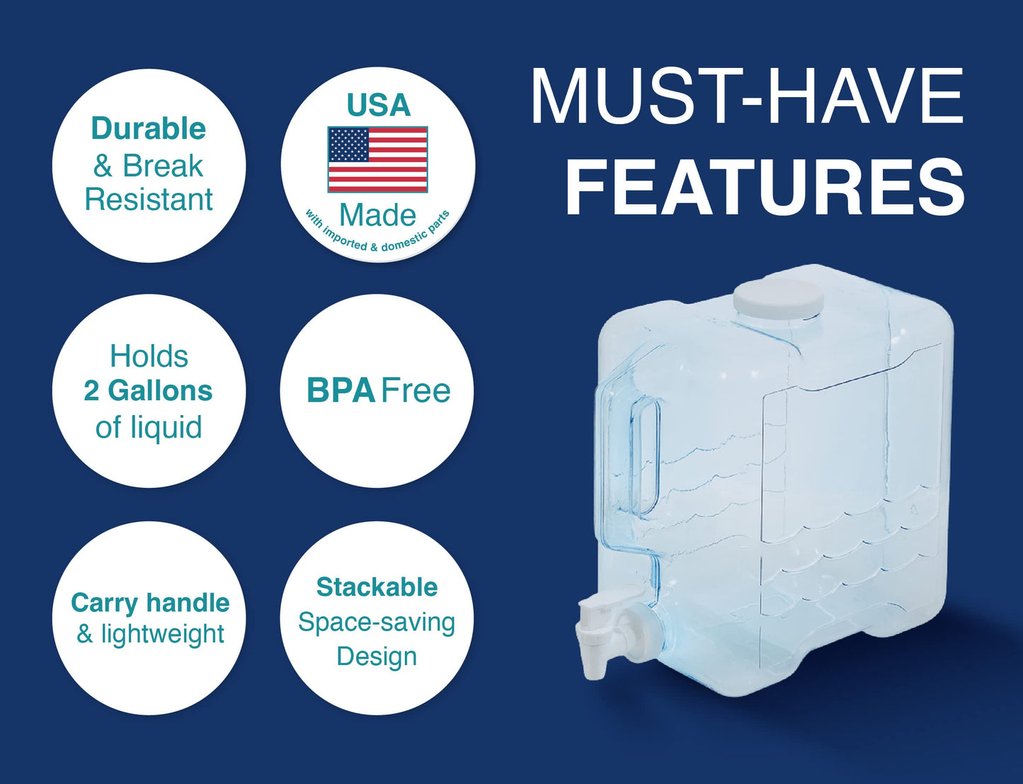 Arrow Home Products 2 Gallon Drink Dispenser for Fridge - Plastic Beverage Dispenser with Spigot for Easy Dispensing - BPA Free Plastic - Convenient Handle, Easy-Pour Spout