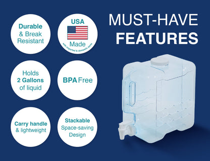 Arrow Home Products 2 Gallon Drink Dispenser for Fridge - Plastic Beverage Dispenser with Spigot for Easy Dispensing - BPA Free Plastic - Convenient Handle, Easy-Pour Spout