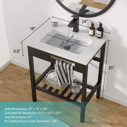 Ceramic Console Sink- Kichae 24"x 18" inch Bathroom Console Sink Drop In Bathroom Sink Holder with Stainless Pedestal Ledge Vessel Sink Art Basin