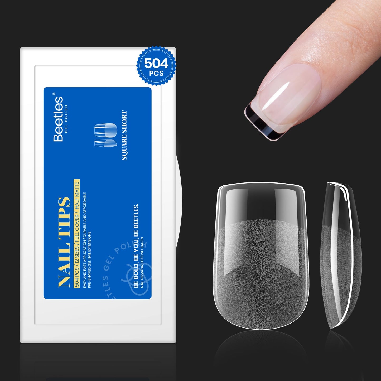 Beetles Gel Nail Kit Short Almond, 240Pcs Easy Nail Extension Set Shaped Clear Tips with 5 in 1 Nail Glue Base & Top Coat and Mini UV Lamp, Nail Tips Art Acrylic Nail Kit Gifts for Women