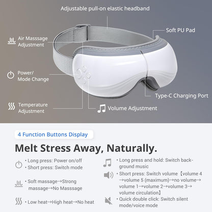Mynt 5-Mode Eye Massager with Heat and Bluetooth Capability for Dry Eyes Relief, Folding Heated Eye Massager, Eye Massage with Voice Announcement, Heated Eye Mask Massager, Mothers and Father Day gift