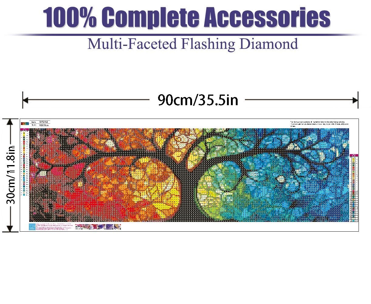 BOHADIY DIY 5D Tree of Life Diamond Painting Kits for Adults Diamond Art Large Size Tree Landscape Full Drill Crystal Rhinestone Embroidery Craft Kits for Home Wall Decor, 35.4X12 Inch