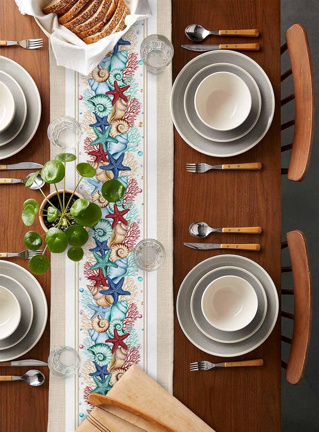Lsrtoss 70 Inches 13" 70" Rustic Coastal Table Runner Long, Nautical Starfish Farmhouse Dress Scarves, Beach Coral