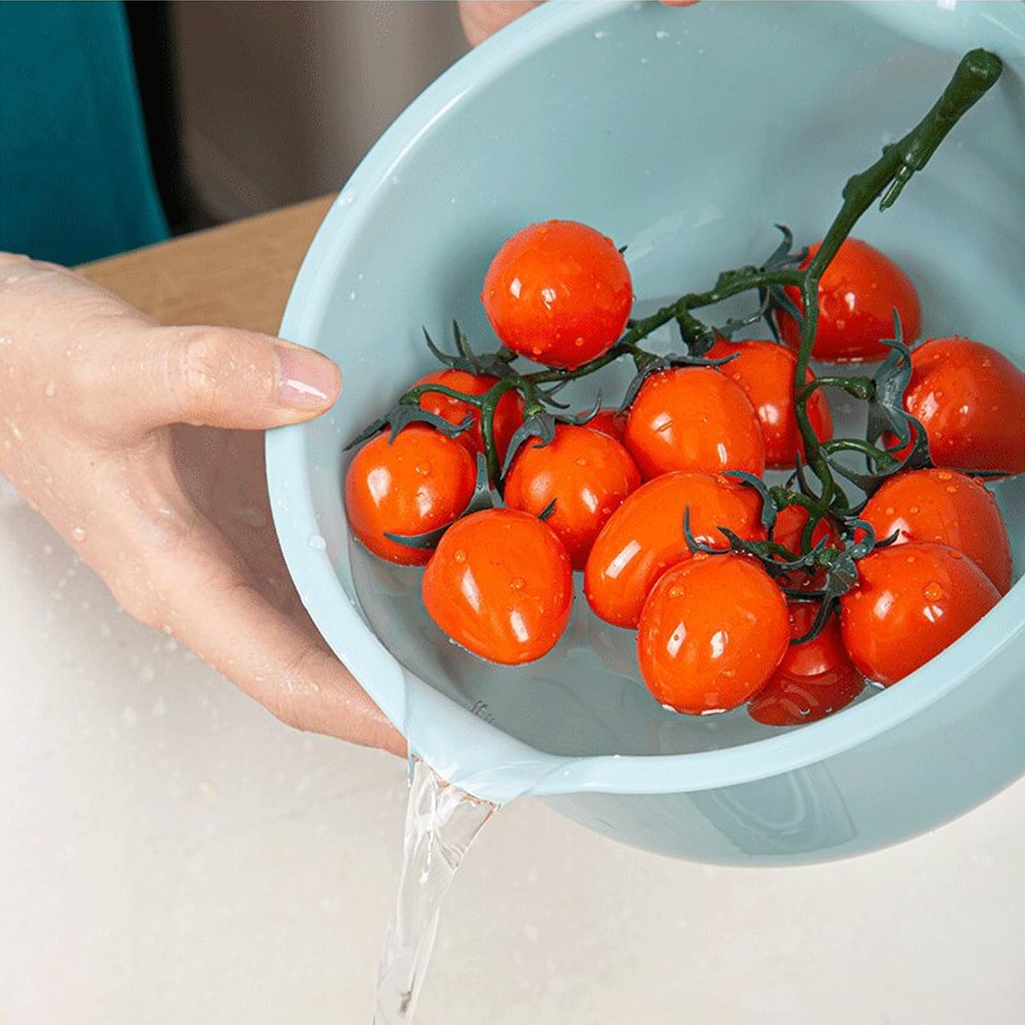 Cheeren Set of 3 Mixing Bowls with Pour Spout-Nesting Design Saves Space - Non-Slip, BPA Free, Dishwasher Safe Plastic - Kitchen Cooking and Baking Supplies (Blue Grey white)