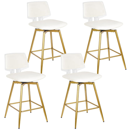 VECELO Swivel Upholstered Bar Stools Set of 4, Counter Height Barstools with Back, Metal Legs, 35.2-Inch Tall Barstools for Kitchen Island, Home Bar, Cafe, White