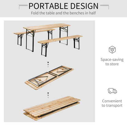 Portable Picnic Table and Bench Set, Outdoor Wooden Folding Camping Dining Table Set