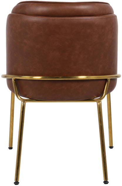 Meridian Furniture 882Brown-C Jagger Collection Modern | Contemporary Dining Chair, Soft Brown Vegan Leather, Brushed Iron Legs, Rounded Double Cushion Back, 22" W x 23" D x 31" H, Brown, Set of 2