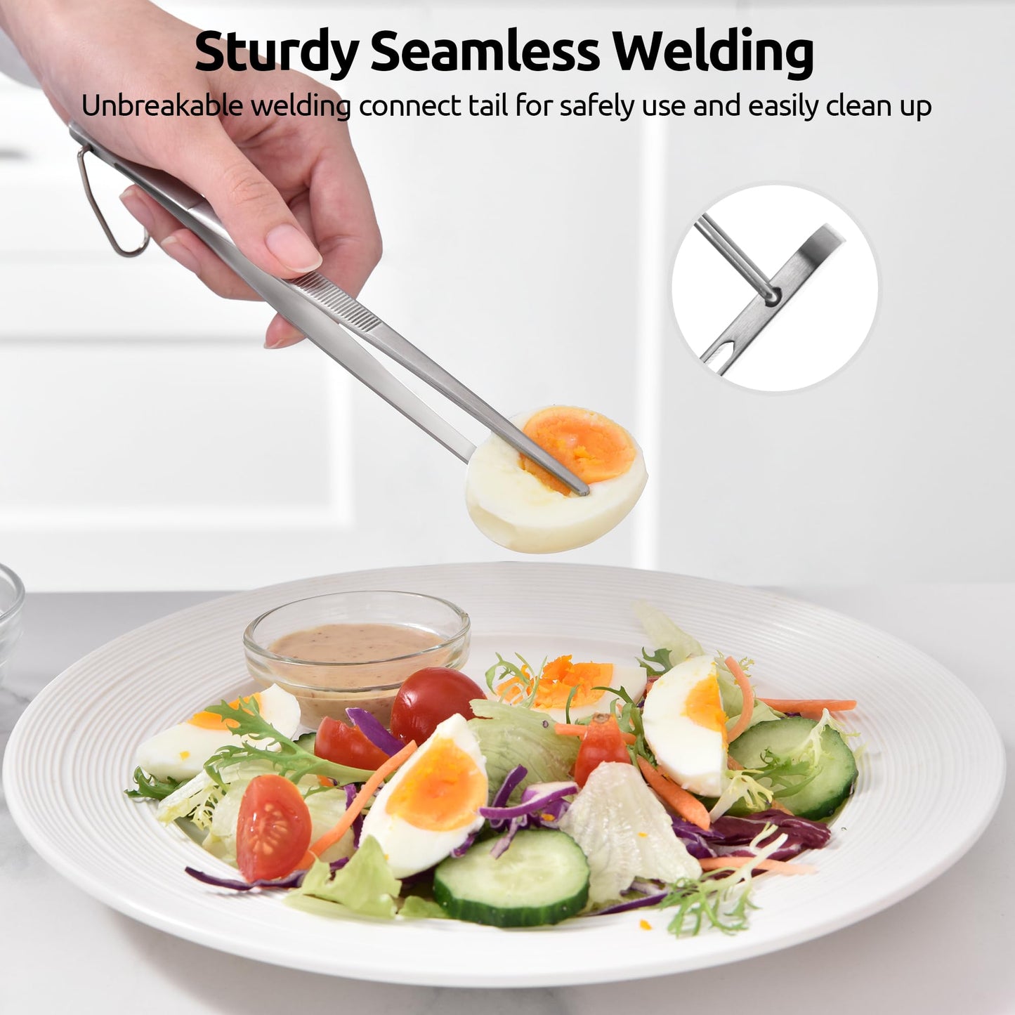 U-Taste 8"+10"+12" Kitchen Cooking Tweezer: 18/8 Stainless Steel Food-Grade Metal Food Tong, Flexible Pinching, Seamless-Welding and Sturdy for Serving Grilling Frying, Plating, Feeding (Pointed Tip)