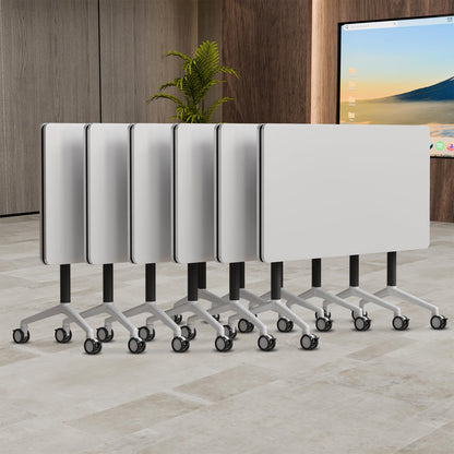 robwibw Folding Conference Room Table Modular Large Mobile Training Meeting Table Rolling Conference Tables with Wheels Seminar Tables for Office Training Classroom(6, Matte White, 63 INCH)
