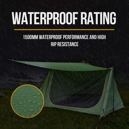 OneTigris Backwoods Bungalow Bushcraft Shelter 2.0, Ultralight Backpacking Tent with with Porch for Camping Hiking Backpacking Motorcycle Kayak Bushcrafters