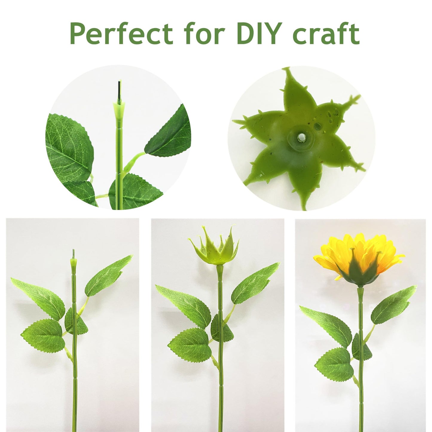 YOKOKE 30Pcs Floral Wire Stem with Leaves and 30Pcs Artificial Flower Calyxes Set Plastic Rose Floral Wire DIY Craft Bouquet Plastic Flower Sepals Making Floral Arrangement Tools