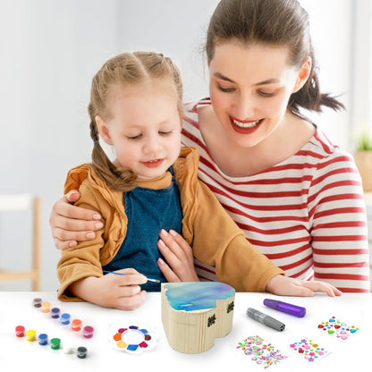 Ambesi Paint Your Own Wooden Jewelry Box, Art Heart Treasure Box Kit for Girls, Decorate Jewelry Box Kit for Kids Ages 4-6, 6-8, DIY Arts and Crafts Gift for Birthday Mother's Day