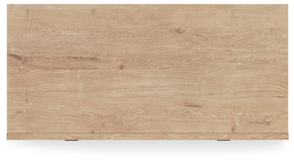 Signature Design by Ashley Cielden Contemporary Chest of Drawers with Textured Cane Details and 5 Drawers, Bronze Knobs, Wood, 52.48" High, Light Brown