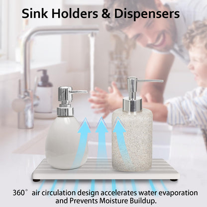 2 PCS Water Absorbing Stone Trays for Bathroom Sink & Kitchen Counter, Fast-Drying Diatomite Sink Caddy, Vanity Tray, Hand Soap Holder with Anti-Skid Feet (White, 7.9" x 4"/20 x 10cm)