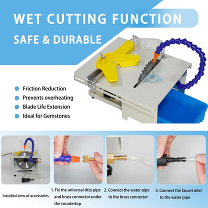 Lapidary Saw Machine for Jewelry & Rock Cutting, 110V 750W Lapidary Equipment with Adjustable Speed, Mini Table Saw with Grinding & Drilling Accessories for Gem Stones Jade Wood Beeswax