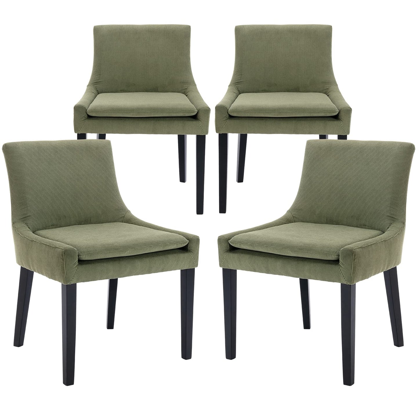 COLAMY Modern Dining Chairs Set of 4, Upholstered Corduroy Accent Side Chairs with Mid Back and Wood Legs for Living Room/Dining Room- Light Green