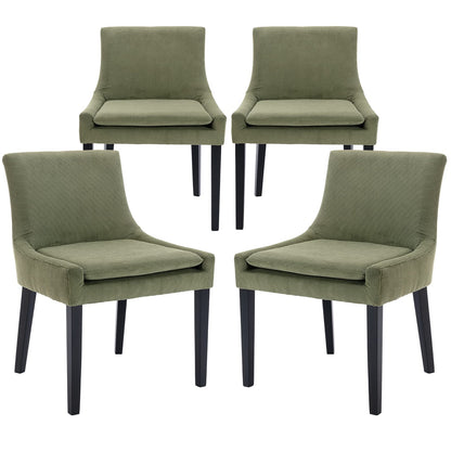COLAMY Modern Dining Chairs Set of 4, Upholstered Corduroy Accent Side Chairs with Mid Back and Wood Legs for Living Room/Dining Room- Light Green