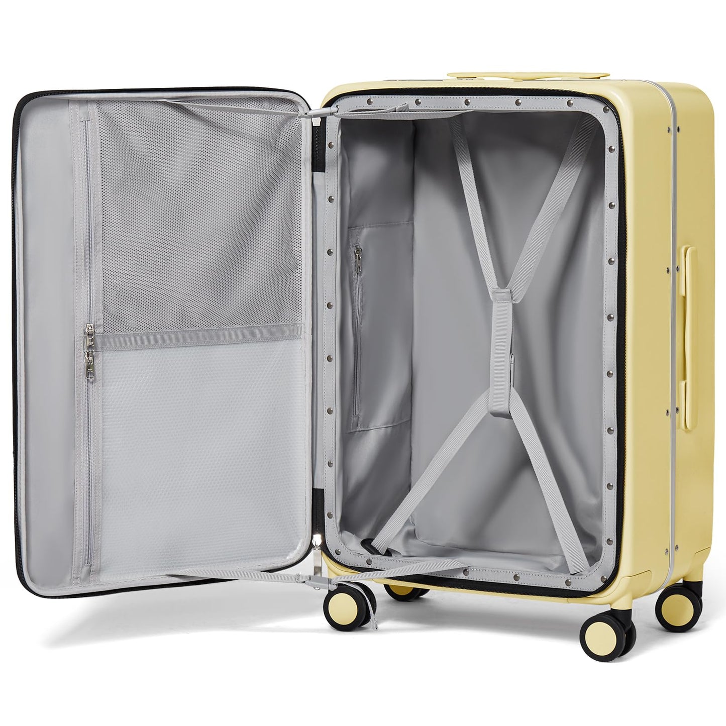 mixi 26 Inch Large Checked Luggage PC Hard Shell Suitcase Top Opening Aluminum Frame Travel Suitcases with Wheels, Lark Yellow