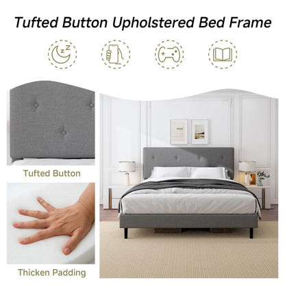 Mxhtcewz King Size Linen Bed Frame, Upholstered Platform Bed Frame with Adjustable Headboard, Wooden Slats Support, No Box Spring Needed, Easy Assembly, Grey