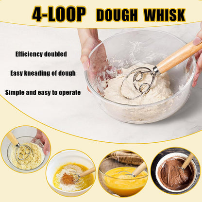 Jierjiaas Danish Dough with Sourdough Scoring Tool-Bread Whisk Set of 6 Pieces-Dough Hook,Dutch Whisk,Bread Lame,Bench Scraper & Pastry Brush Bread Making Tools and Baking Supplies