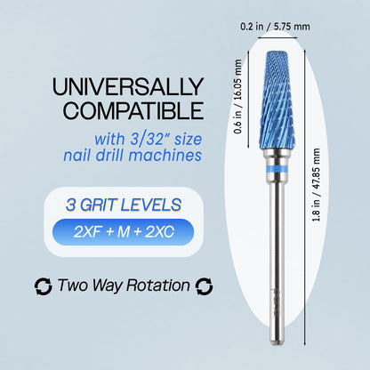 PANA Nail Carbide 5 in 1 Bit - Two Way Rotate use for Both Left and Right Handed - Fast Remove Acrylic or Hard Gel - 3/32" Shank - Manicure, Nail Art, Drill Machine (Fine - F, Silver)