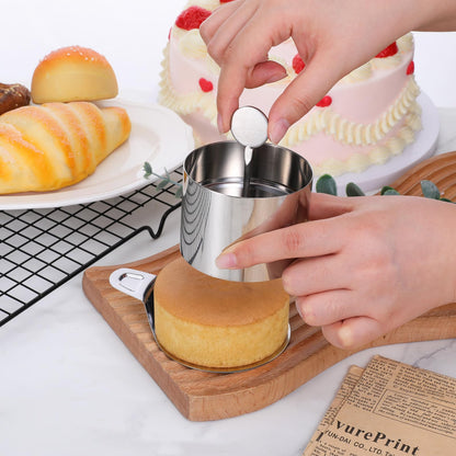 6 Pack Round Cake Ring Molds, Seamless Round Stainless Steel Cake Ring, Mousse Rings 3 Inch Pastry Cutter 3" Crumpet Rings, Stainless Steel Dessert Cooking Molds with Presser & Lifter for Baking
