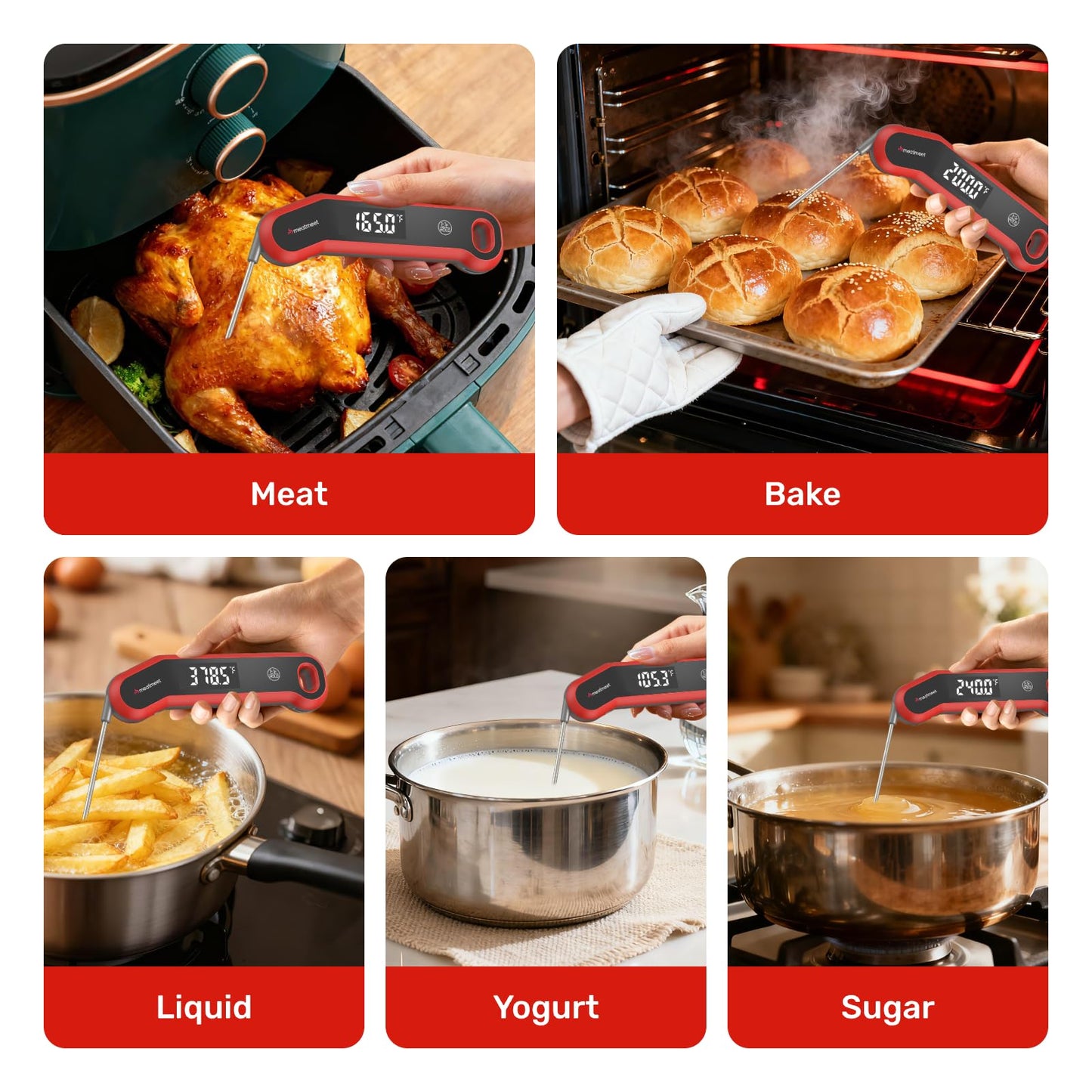 Meatmeet Digital Meat Thermometer - 0.5 Sec Instant Read Meat Thermometer Digital, Kitchen Thermometer Precise ±0.5℉, IP67 Waterproof, Large Bright LED Display, for BBQ/Grill/Cooking/Candy (S1)
