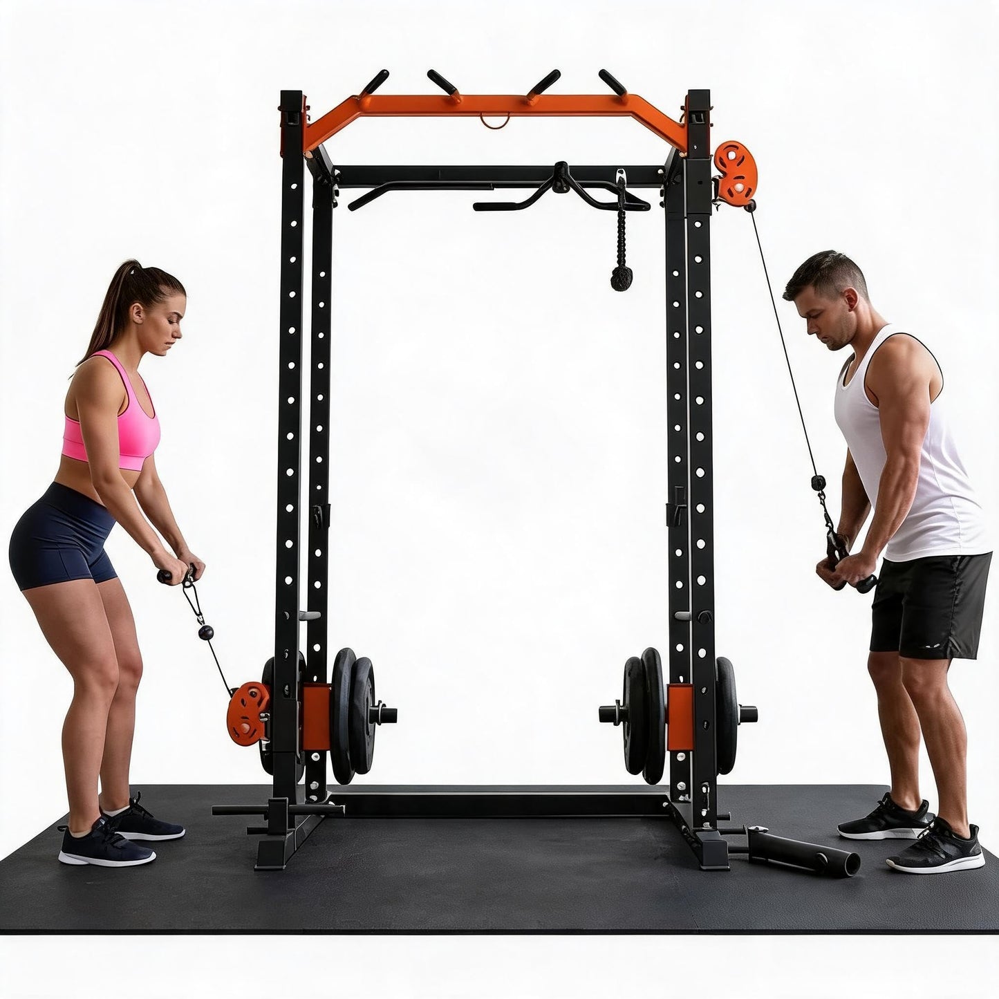 Power Cage with Dual Independent LAT Pulldown & Cable Crossover System – 2000LBS All-in-1 Home Gym, 2-User Multi-Functional Power Rack with Adjustable Dual Pulleys, Squat Rack for Garage & Home