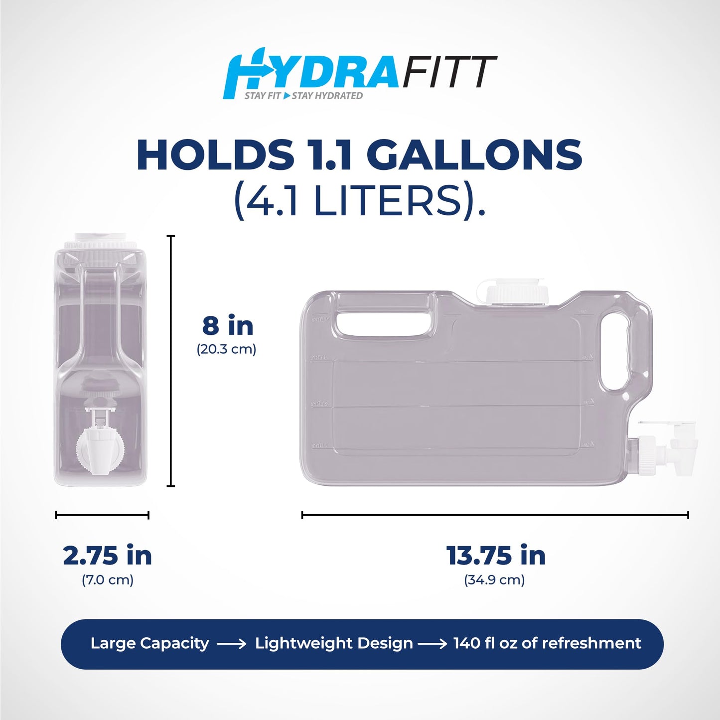 HydraFitt Refrigerator Water Dispenser 1.1 Gallon – Leak-Proof Slim Fridge Water Container with Spigot – BPA-Free Refillable Water Jug (Clear)