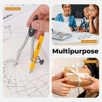 Nicpro 22 PCS Compass Geometry Tools with Case, Drafting Tools Geometry Set with Swing Arm Protractor, Rulers, Metal Compass, Square Set, Mechanical Pencil, Back to School Supplies for Students