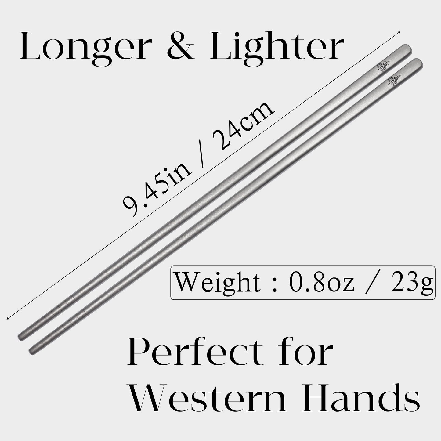Youda 5 Pairs 99.8% Pure Titanium Chopsticks (9.45") - Extra Long Non-Roll Square Design & Grooved Grip - Lightweight 0.8oz, Flame Pattern - Dishwasher Safe for Asian Cuisine -Gift for Foodies(Silver)