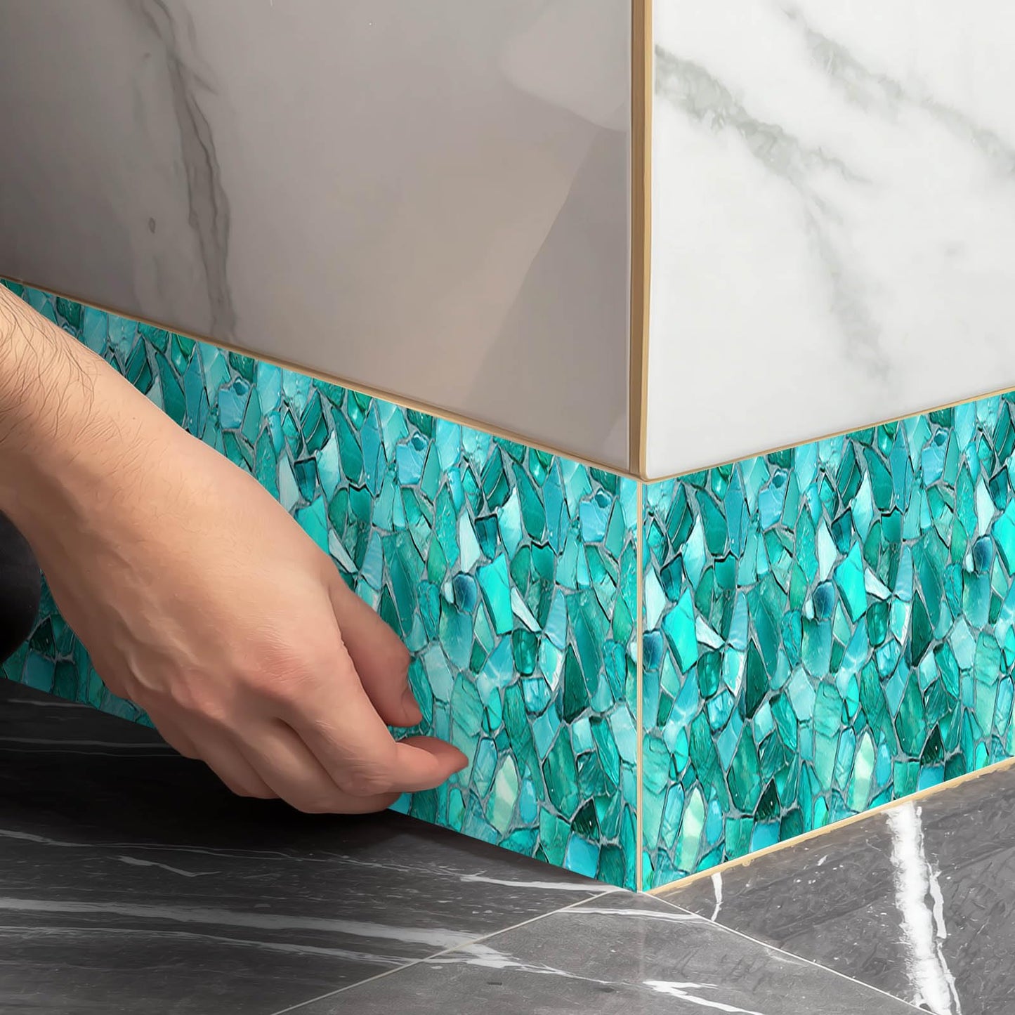 IVN Wallpaper Border Peel and Stick Wall Mosaic Glass Decorative Wall Trim Self Adhesive Border for Walls Mirror Frame Accent Strip for Bedroom Kitchen LivingRoom 4x196 Inch