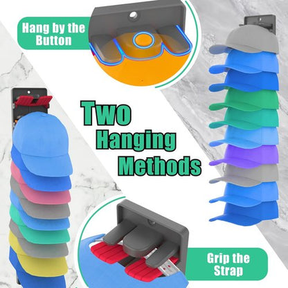 Hat Organizer | Skiennix Baseball Cap Rack with Adjustable Storage - 2 Pack Wall Mount Holder