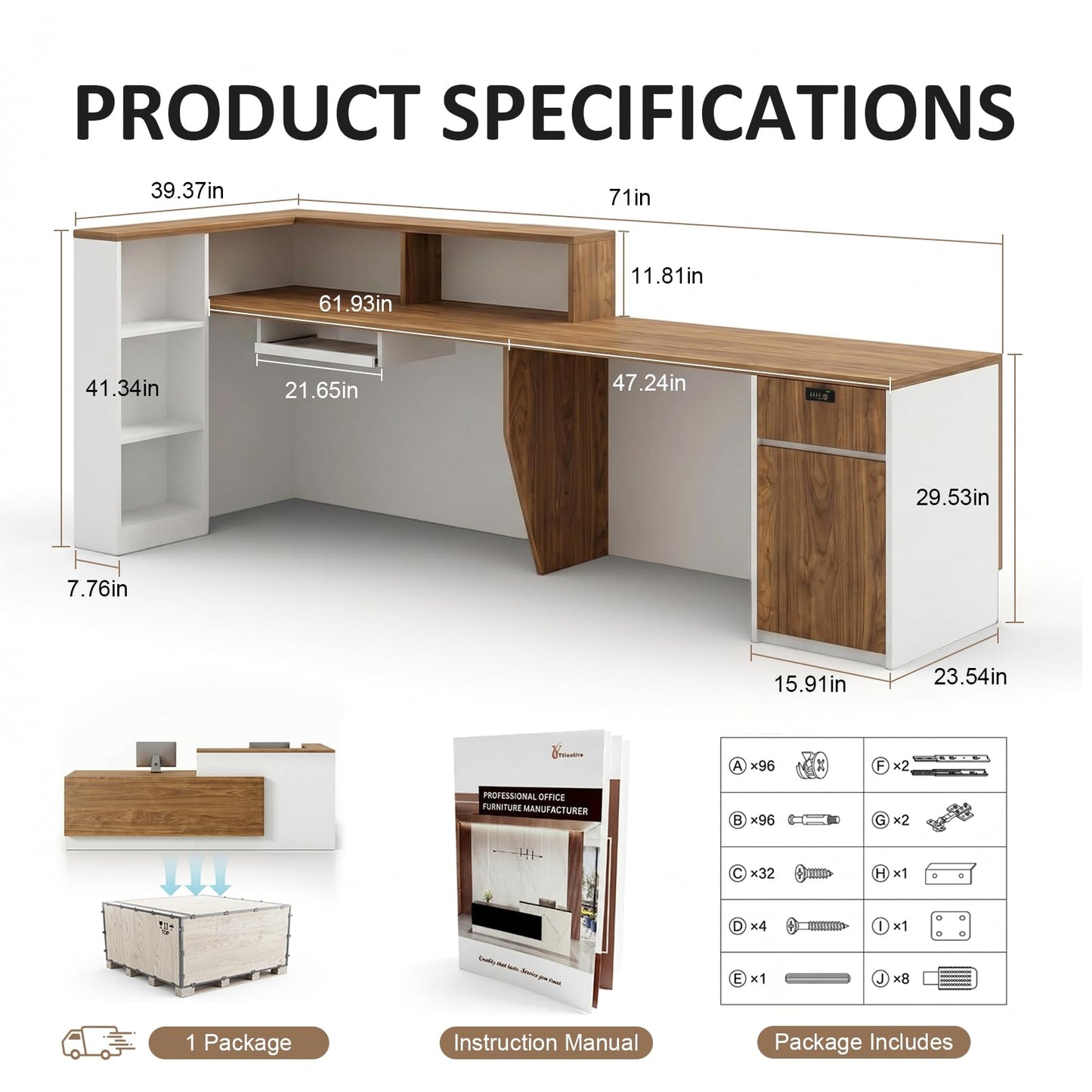 YTElantivo L-Shaped Reception Desk with Counter, 1-Inch Thick Board, Lockable Drawers & Keyboard Tray, Heavy-Duty Front Desk for Office, Salon, Hotel & Clinic