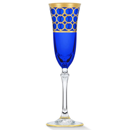Lorren Home Trends Cobalt Blue Champagne Flutes with Gold Rings, Set of 4