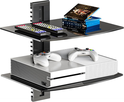 2 17.6lbs (CS202B), 2-Shelf, WALI Floating TV Shelf, Tier Glass Projector Shelf for DVD Players, Routers, Game