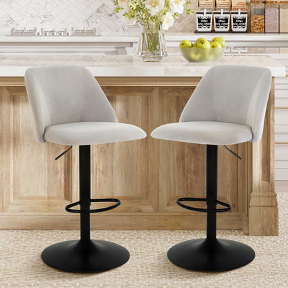 COLAMY Bar Stools Set of 4, Modern Swivel Bar Chairs, Adjustable Upholstered Barstools Counter Height with Full Backrest for Bar, Dining Room, Kitchen Island, Grey