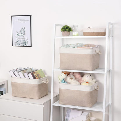 Bidtakay Large Fabric Baskets with Handles [3-Pack], Collapsible Storage Basket for Shelves, 15 x 11 x 9.5 inches,