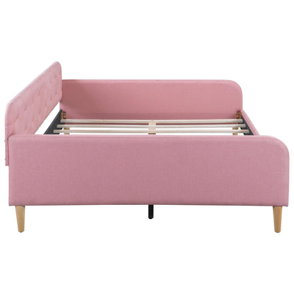 GDFStudio Full Size Upholstered Daybed with Support Legs, Linen Sofa Bed Frame with Button Tufted Sides, Wood Slat Support, No Box Spring Required, Modern Guest Bed for Bedroom or Living Room, Pink