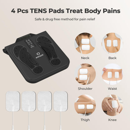 KNQZE Foot Massager for Neuropathy, Rechargeable TENS EMS Foot Nerve Circulation Stimulator with 10 Modes 50 Intensities, 4 Body Pads, Relieve Cramps, Plantar Fasciitis, Gifts for Mom Dad
