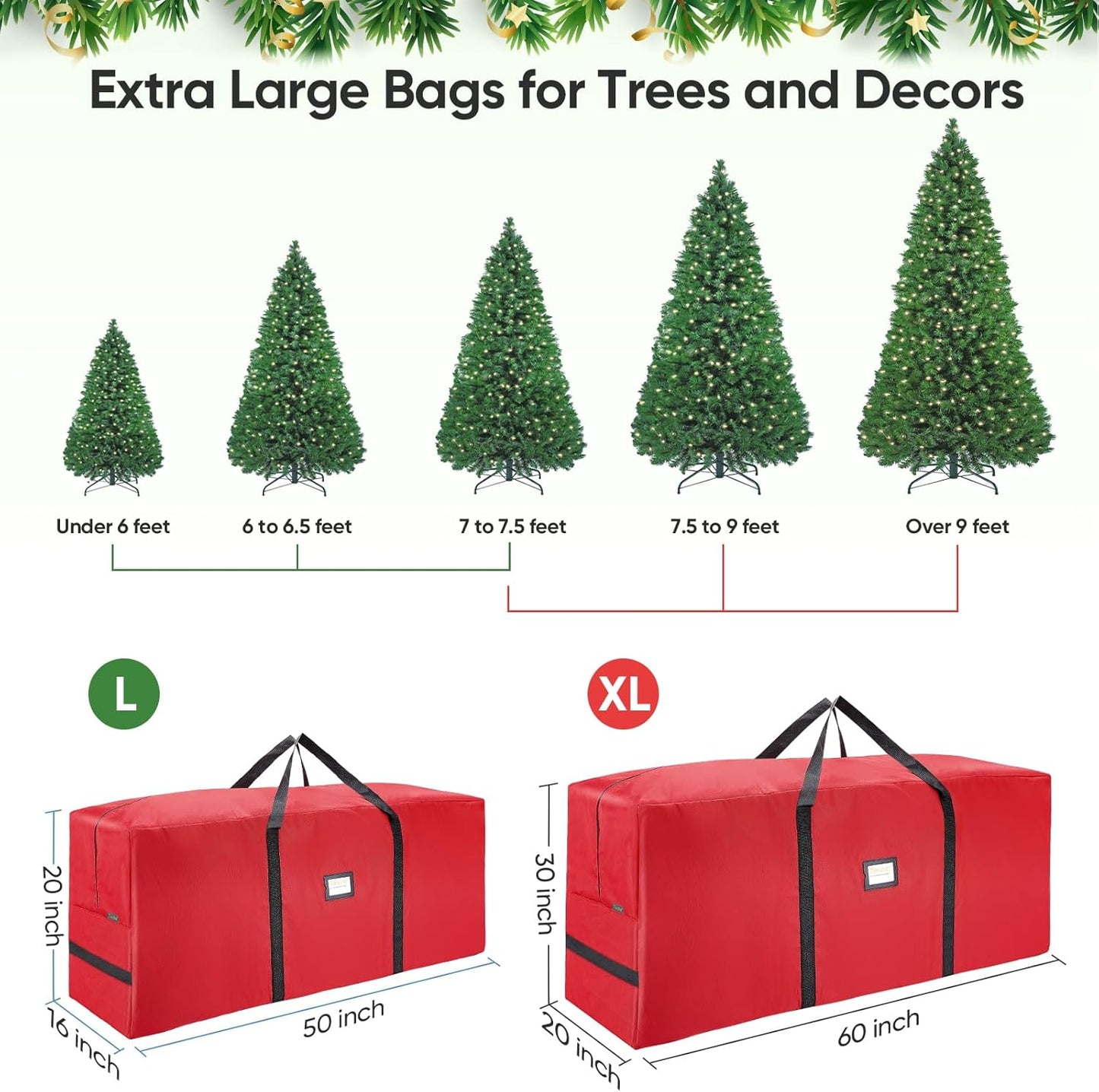 BALEINE Christmas Tree Storage Bag - Heavy Duty 900D Oxford Fabric, Extra Large with Dual Zippers (Red)