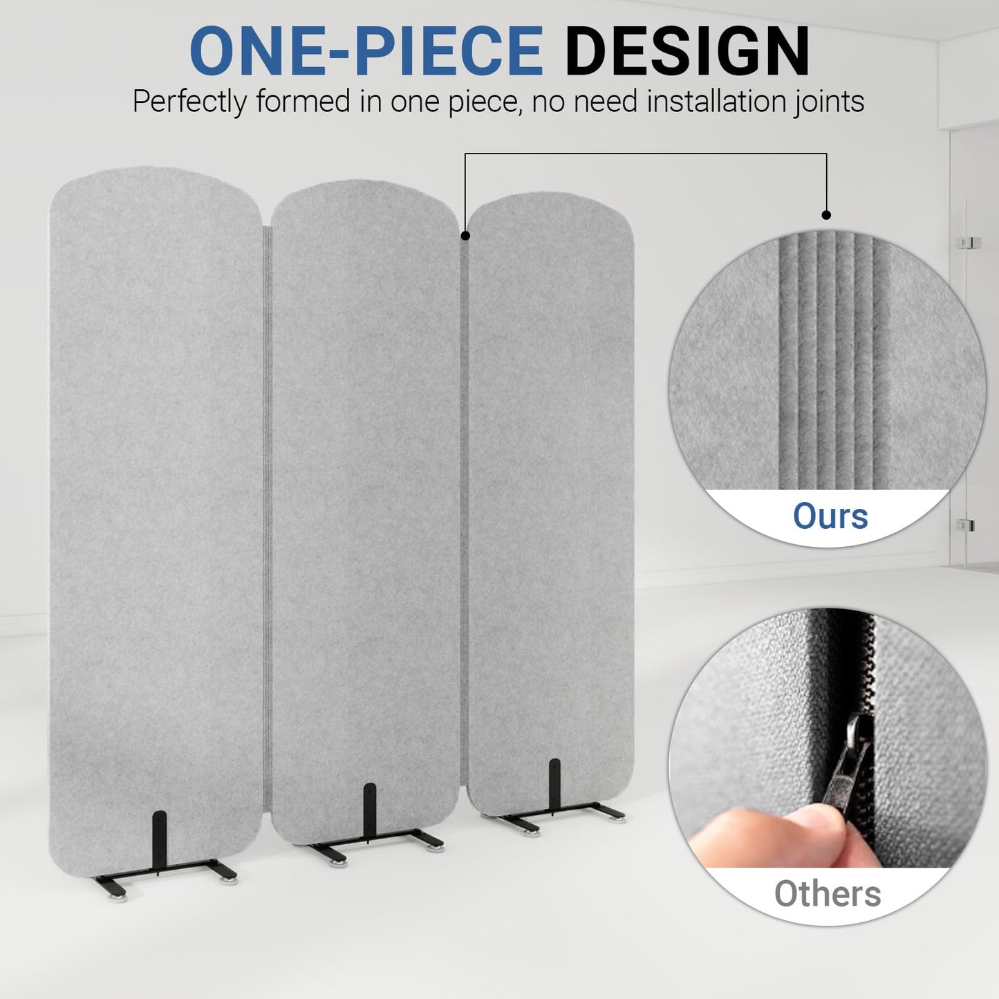 Natwind 3-Panel Office Room Divider, 73.2 x 71 inches Portable Office Partition, Freestanding Folding Privacy Wall for Cubicle & Temporary Indoor Space Separation (Grey)