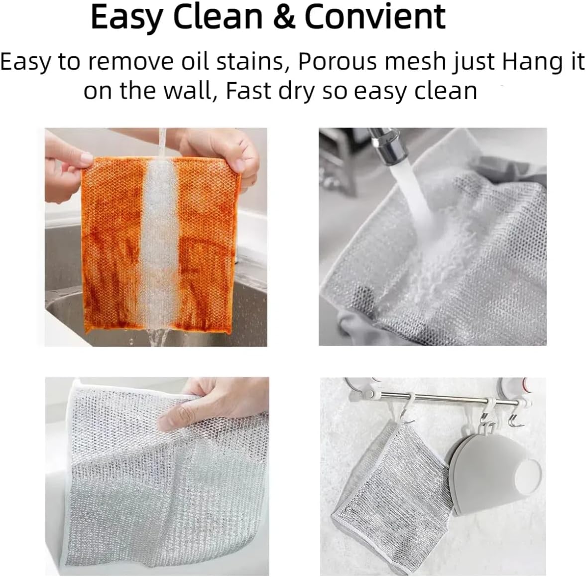 10PCS Rags Dishwash Cleaning Wire Dishcloth, Non-Scratch Kitchen Washcloths for Washing Dishes, Double Layer